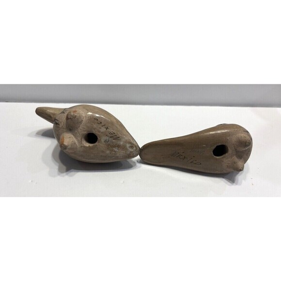 Mexican Pottery Hand Painted Toucan Birds Folk Art Figurine Signed Set 2 Brown - Picture 8 of 14